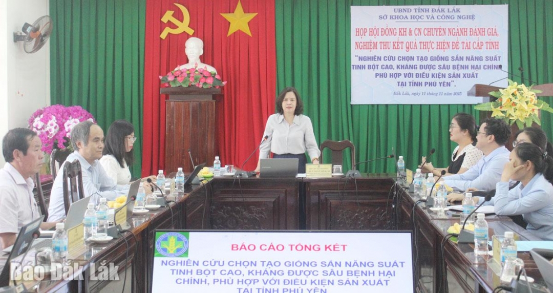 Phó Giám đốc Sở KH&CN Lâm Vũ Mỹ Hạnh phát biểu tại buổi nghiệm thu