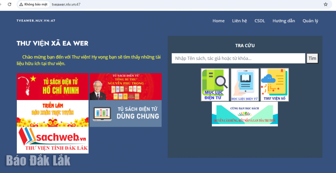 Giao diện điện tử của thư viện xã Ea Wer.