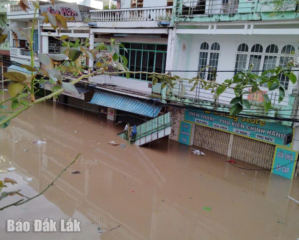 Sáng 7/11, các khu dân cư ở xã Đồng Xuân vẫn còn ngập nặng. Ảnh: Địa phương cung cấp.