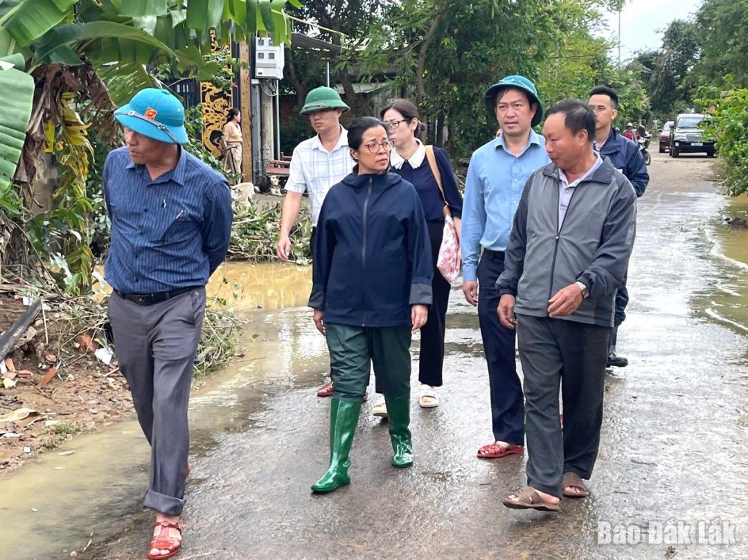 Phó Bí thư Tỉnh ủy Huỳnh Thị Chiến Hòa kiểm tra thực tế tại xã 