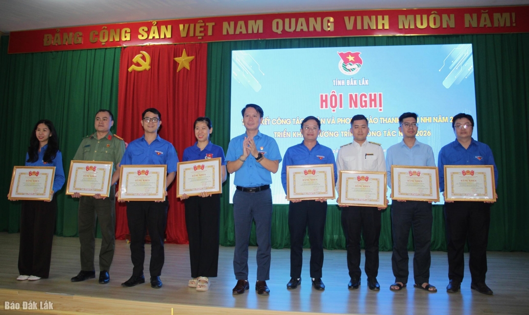 Đại diện Tỉnh Đoàn tặng bằng khen các tập thể