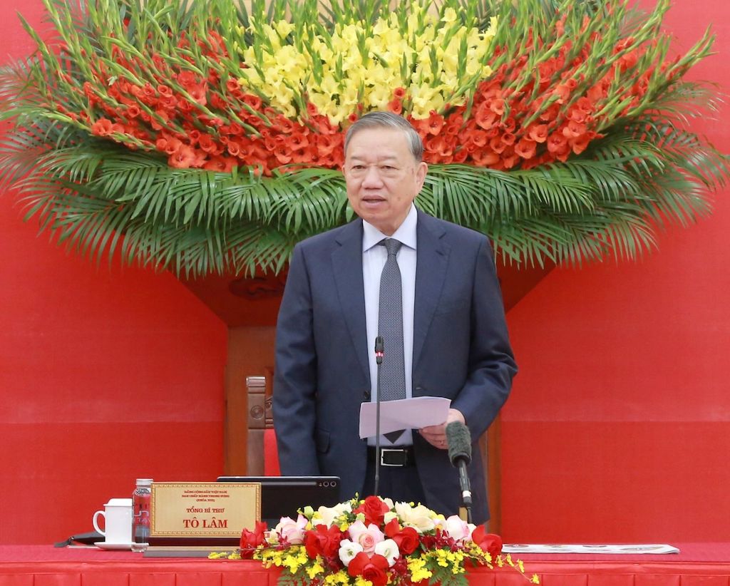 Tổng Bí thư Tô Lâm, Trưởng Ban Chỉ đạo Trung ương về phát triển khoa học, công nghệ, đổi mới sáng tạo và chuyển đổi số chủ trì Hội nghị. (Ảnh: Dangcongsan.vn).