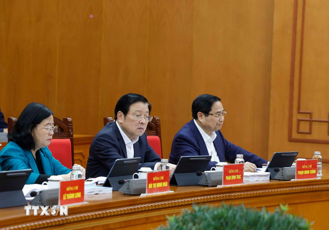 Các đại biểu tham dự phiên họp thứ hai của Ban Chỉ đạo Trung ương về hoàn thiện thể chế, pháp luật. Ảnh: TTXVN