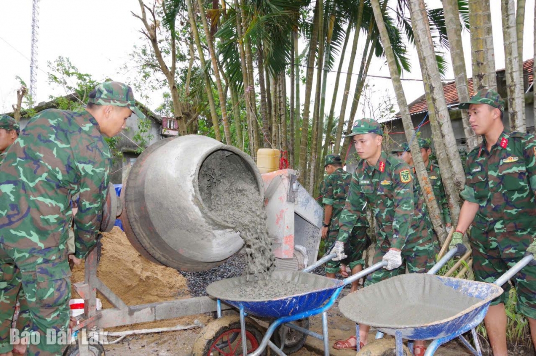 Màu xanh áo lính hiện diện trong nhiều phần việc