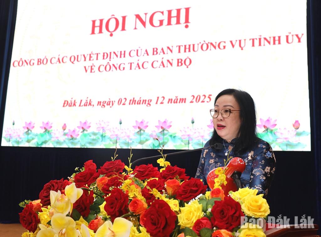 Phó Bí thư Thường trực Tỉnh ủy, Chủ tịch HĐND tỉnh kiêm nhiệm giữ chức vụ Bí thư Đảng bộ các cơ quan Đảng tỉnh, nhiệm kỳ 2025 - 2030 Cao Thị Hòa An phát biểu nhận nhiệm vụ.