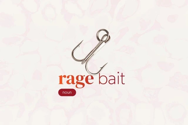 Rage bait là một từ ghép của từ rage, nghĩa là cơn giận dữ bùng phát dữ dội và bait nghĩa là một miếng mồi hấp dẫn.