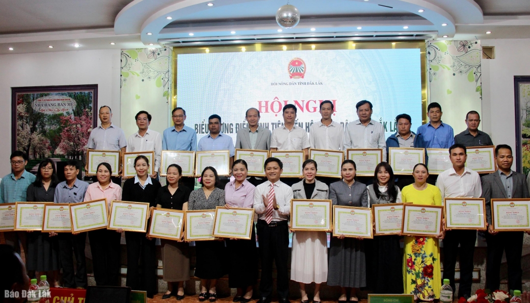 Đại diện Hội Nông dân tỉnh tặng bằng khen cho các tập thể xuất sắc.