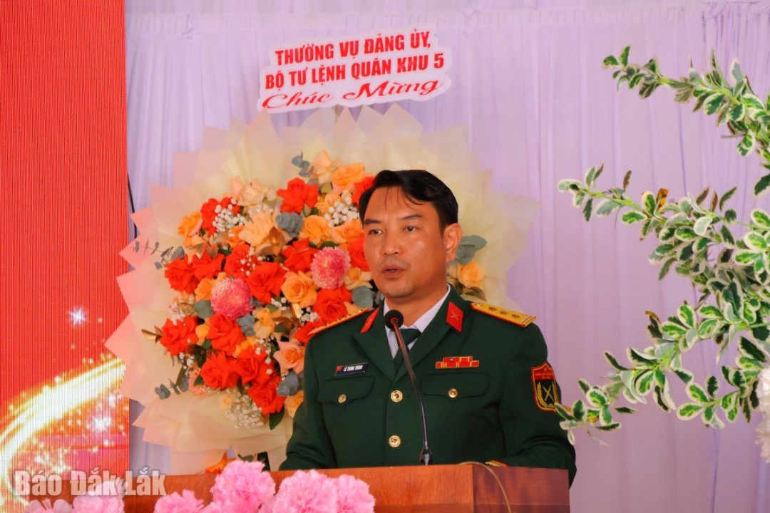 Thượng tá Lê Trung Thành, Giám đốc Công ty Cà phê 15 phát biểu tại lễ khánh thành nhà máy.