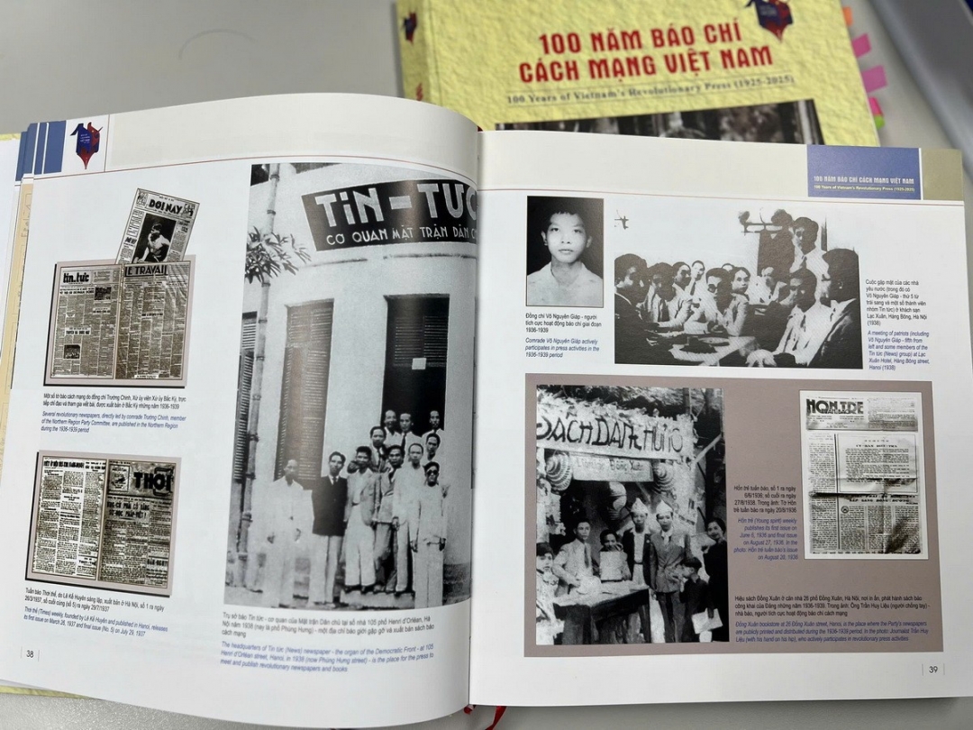 Một số nội dung trong cuốn sách ảnh “100 năm Báo chí Cách mạng Việt Nam (1925-2025)”. Ảnh: Vietnam+