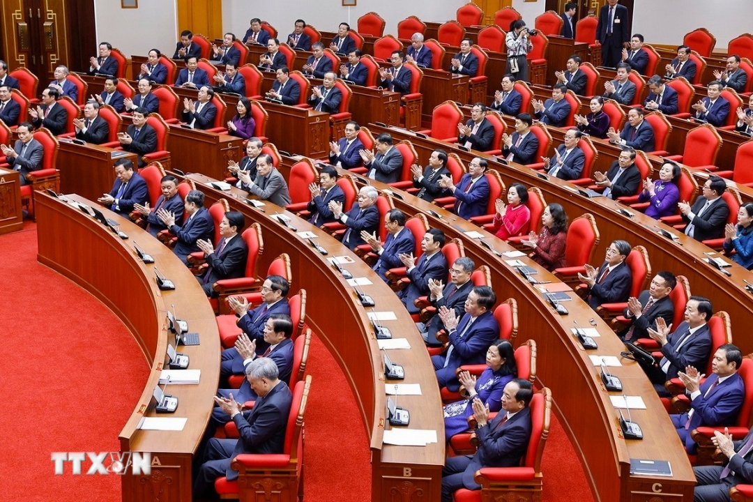 Các đại biểu dự phiên bế mạc Hội nghị lần thứ 15 Ban Chấp hành Trung ương khóa XIII. Ảnh: TTXVN