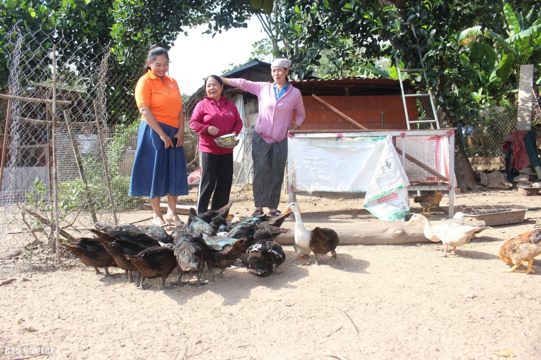 &nbsp;Bà Văn Thị Lệ Thanh (đứng giữa) rất phấn khởi vì cuộc sống gia đình đã&nbsp;
