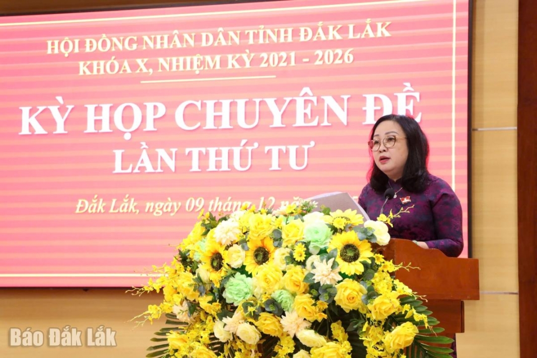 Phó Bí thư Thường trực Tỉnh ủy, Chủ tịch HĐND tỉnh Cao Thị Hòa An phát biểu bế mạc.