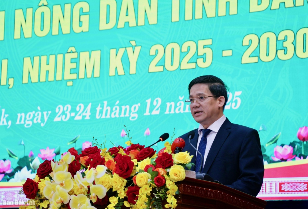 Phó Chủ tịch Trung ương Hội Nông dân Việt Nam Phạm Tiến Nam phát biểu tại đại hội.