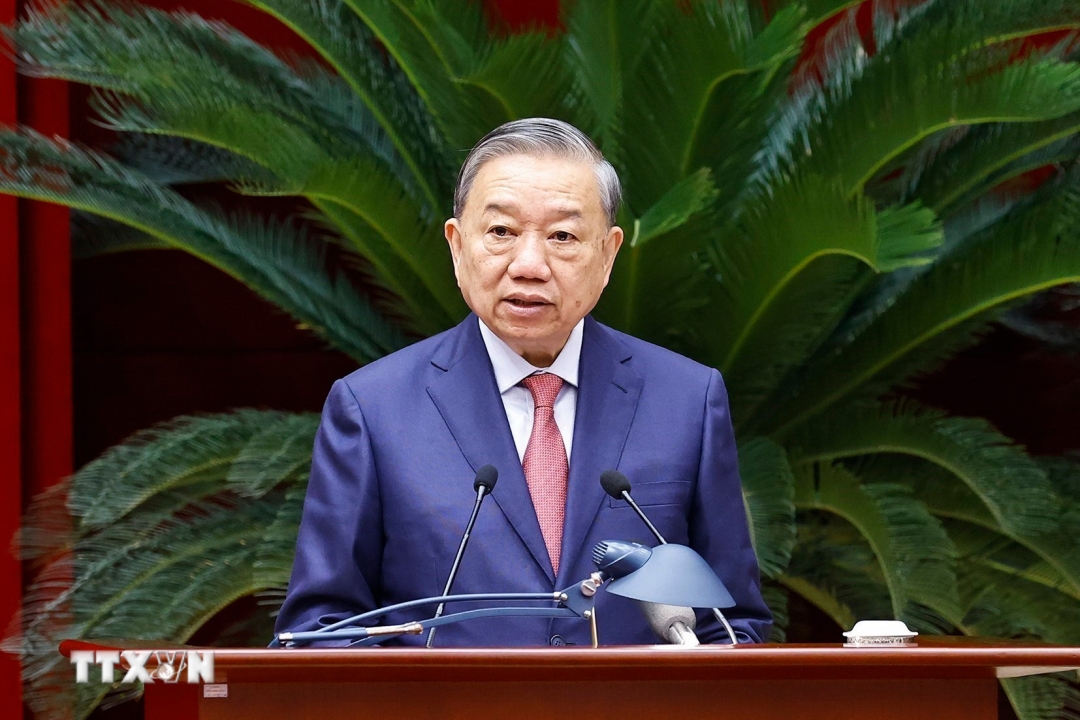 Tổng Bí thư Tô Lâm phát biểu khai mạc Hội nghị lần thứ 15 Ban Chấp hành Trung ương Đảng khóa XIII. Ảnh: TTXVN