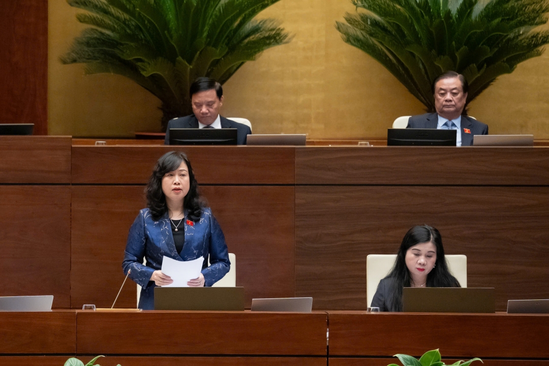 Bộ trưởng Bộ Y tế Đào Hồng Lan giải trình vấn đề đại biểu quan tâm. Ảnh: quochoi.vn