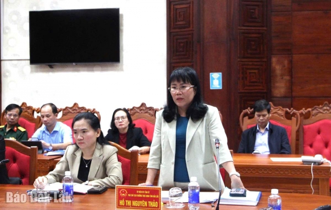 Phó Chủ tịch Thường trực UBND tỉnh Hồ Thị Nguyên Thảo thông tin một số nội dung về công tác chuẩn bị tổ chức bầu cử.