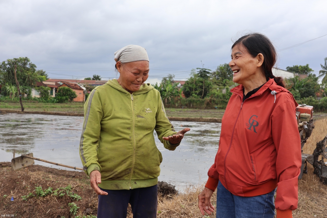 Bà Nguyễn Thị Lê động viên hai anh em Khải Trương và Khải Bình cố gắng học tập.