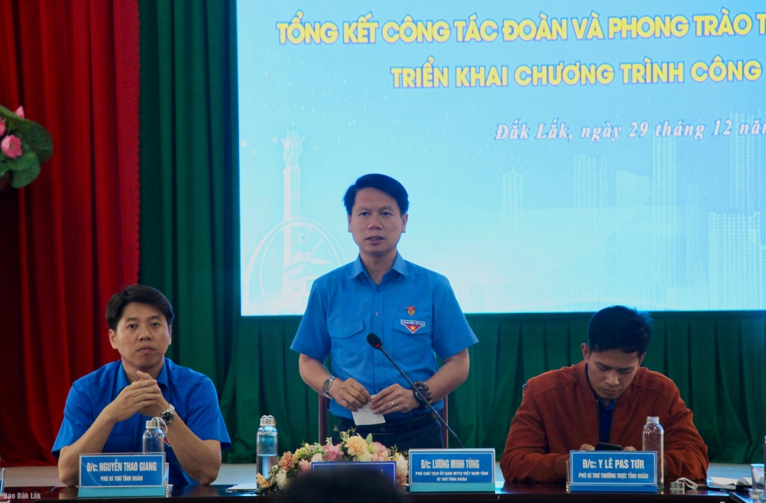 Bí thư Tỉnh Đoàn Lương Minh Tùng kết luận hội nghị.