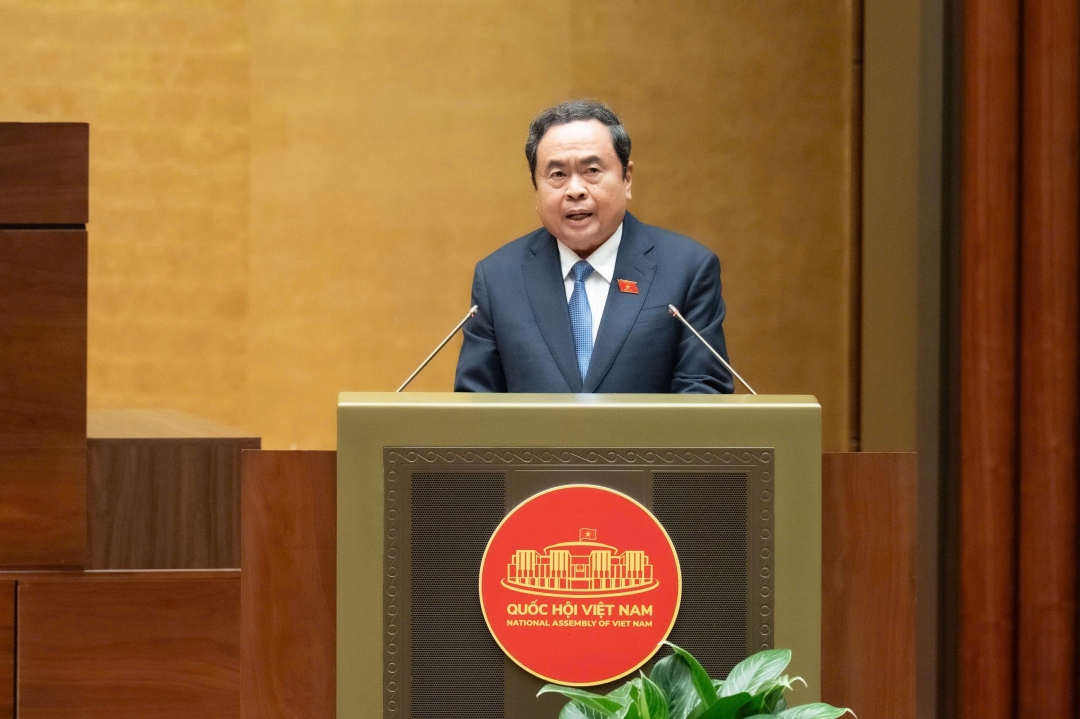 Chủ tịch Quốc hội Trần Thanh Mẫn phát biểu bế mạc Kỳ họp thứ 10. Ảnh: quochoi.vn