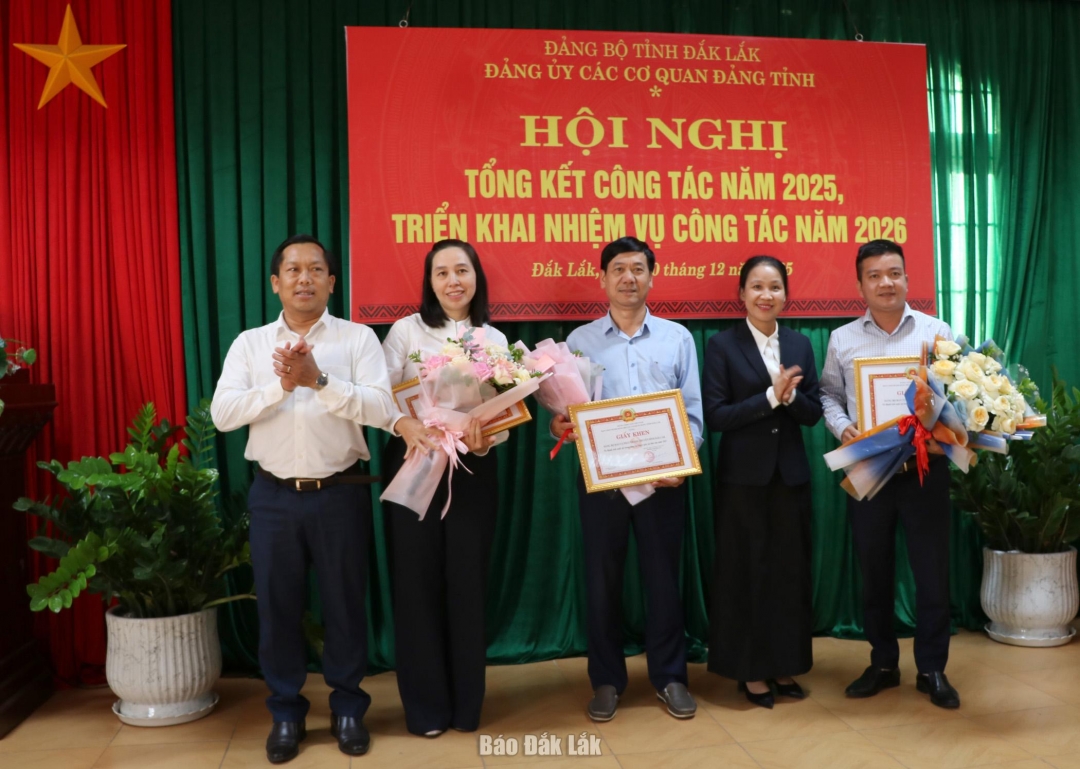 Các Phó Bí thư chuyên trách Đảng ủy các cơ quan Đảng tỉnh tặng giấy khen cho các tập thể, cá nhân xuất sắc.