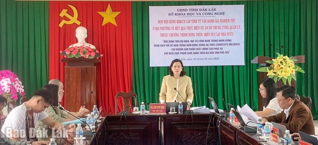 Phó Giám đốc Sở KH&CN Lâm Vũ Mỹ Hạnh phát biểu tại buổi nghiệm thu