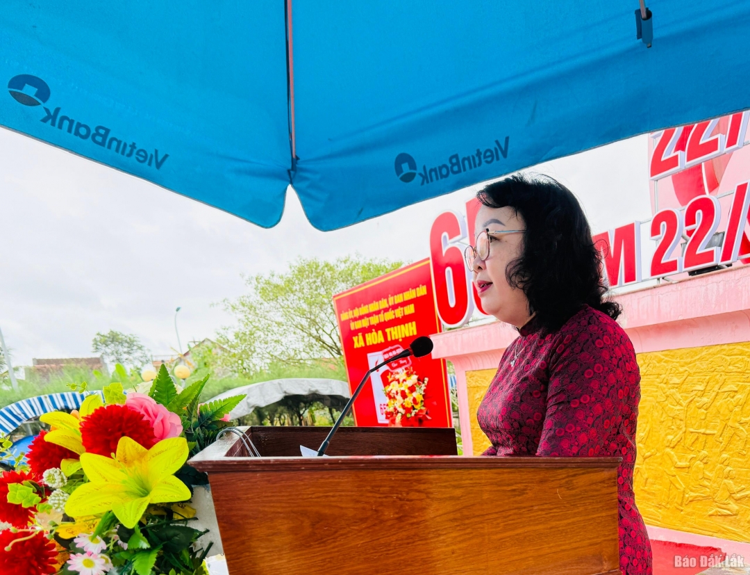 Cao Thị Hòa An, Phó Bí thư Thường trực Tỉnh ủy, Chủ tịch HĐND tỉnh phát biểu tại buổi lễ.