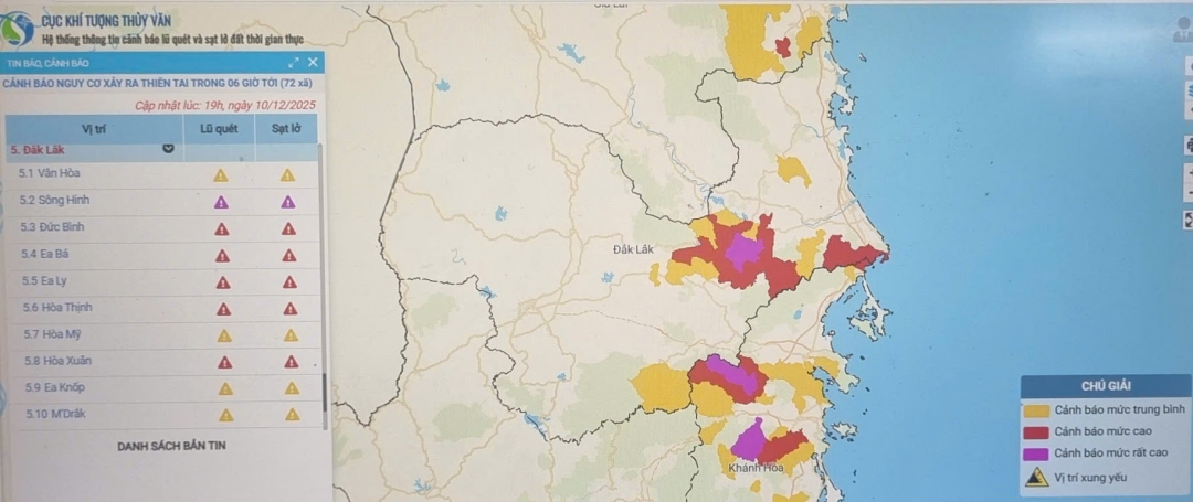 Bản đồ nguy cơ lũ quét, sạt lở đất trên các khu vực tỉnh Đắk Lắk