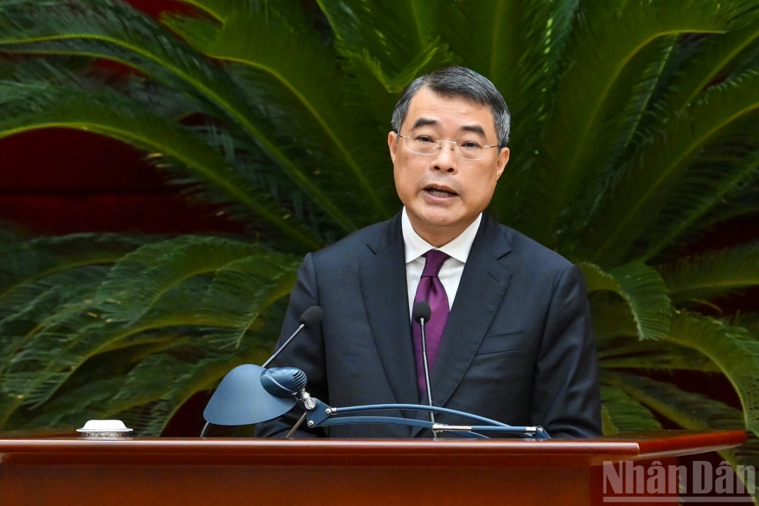 Trưởng Ban Tổ chức Trung ương Lê Minh Hưng phát biểu tại hội nghị. Ảnh: nhandan.vn