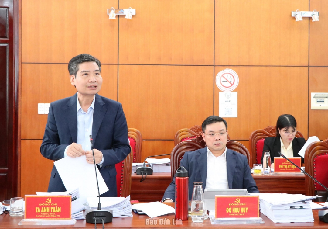 Phó Bí thư Tỉnh ủy, Chủ tịch UBND tỉnh Tạ Anh Tuấn phát biểu ý kiến tại hội nghị.