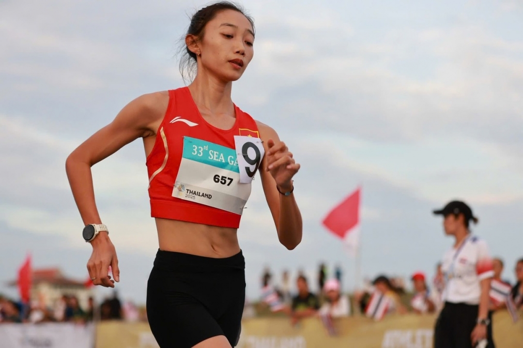 Thái Thị Kim Ngân thi đấu chung kết nội dung đi bộ. Ảnh: tie