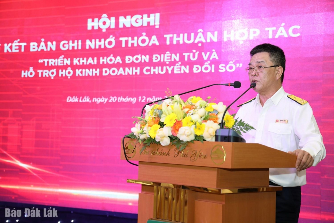 Ông Nguyễn Văn Ý, Phó Trưởng Thuế cơ sở 7 tỉnh Đắk Lắk phát biểu tại hội nghị.