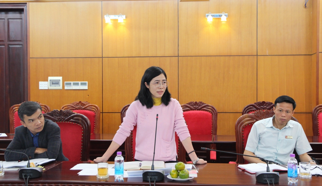 Phó Tổng Biên tập Báo Đắk Lắk Đàm Thị Thuần đóng góp ý kiến tại hội nghị.