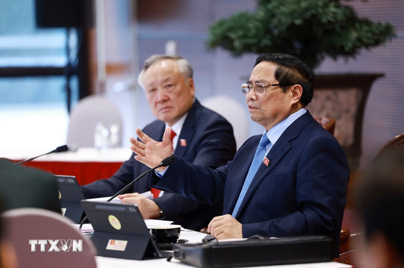 Ủy viên Bộ Chính trị, Thủ tướng Chính phủ Phạm Minh Chính phát biểu trong buổi thảo luận tại Đoàn. Ảnh: TTXVN