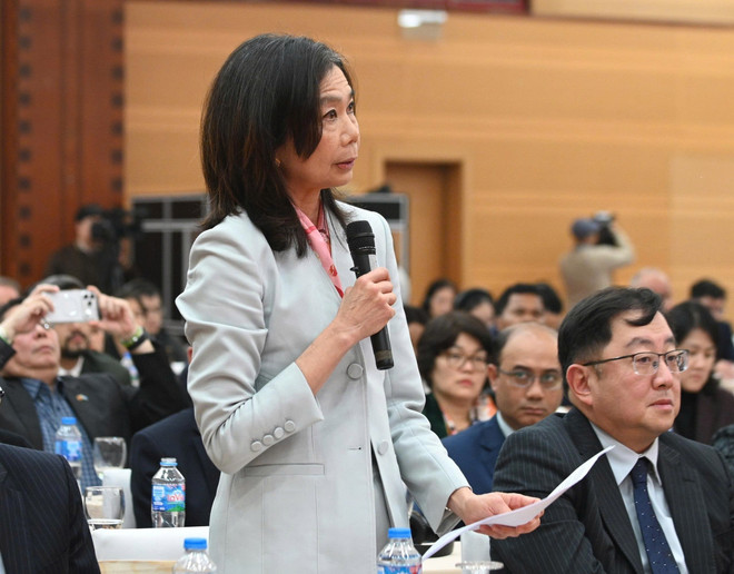 United Nations Resident Coordinator in Vietnam Pauline Tamesis speaks at the event. (Photo: VNA)