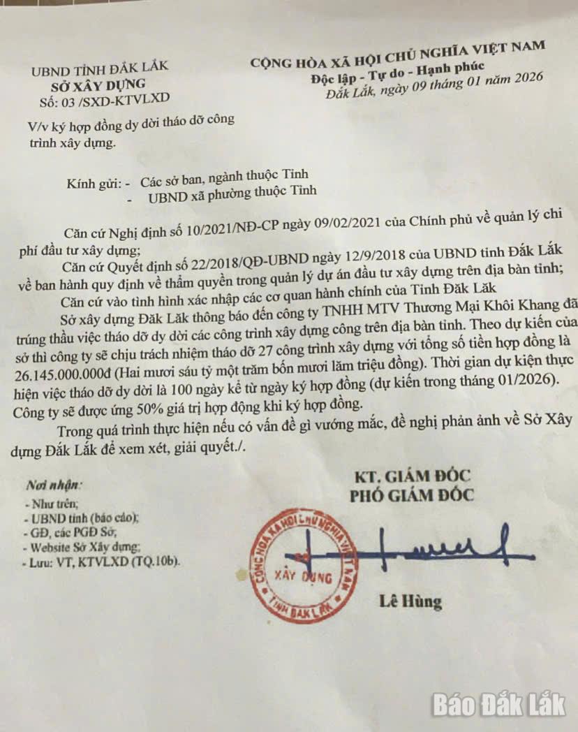 Sở Xây dựng khẳng định không ban hành văn bản có nội dung trên.