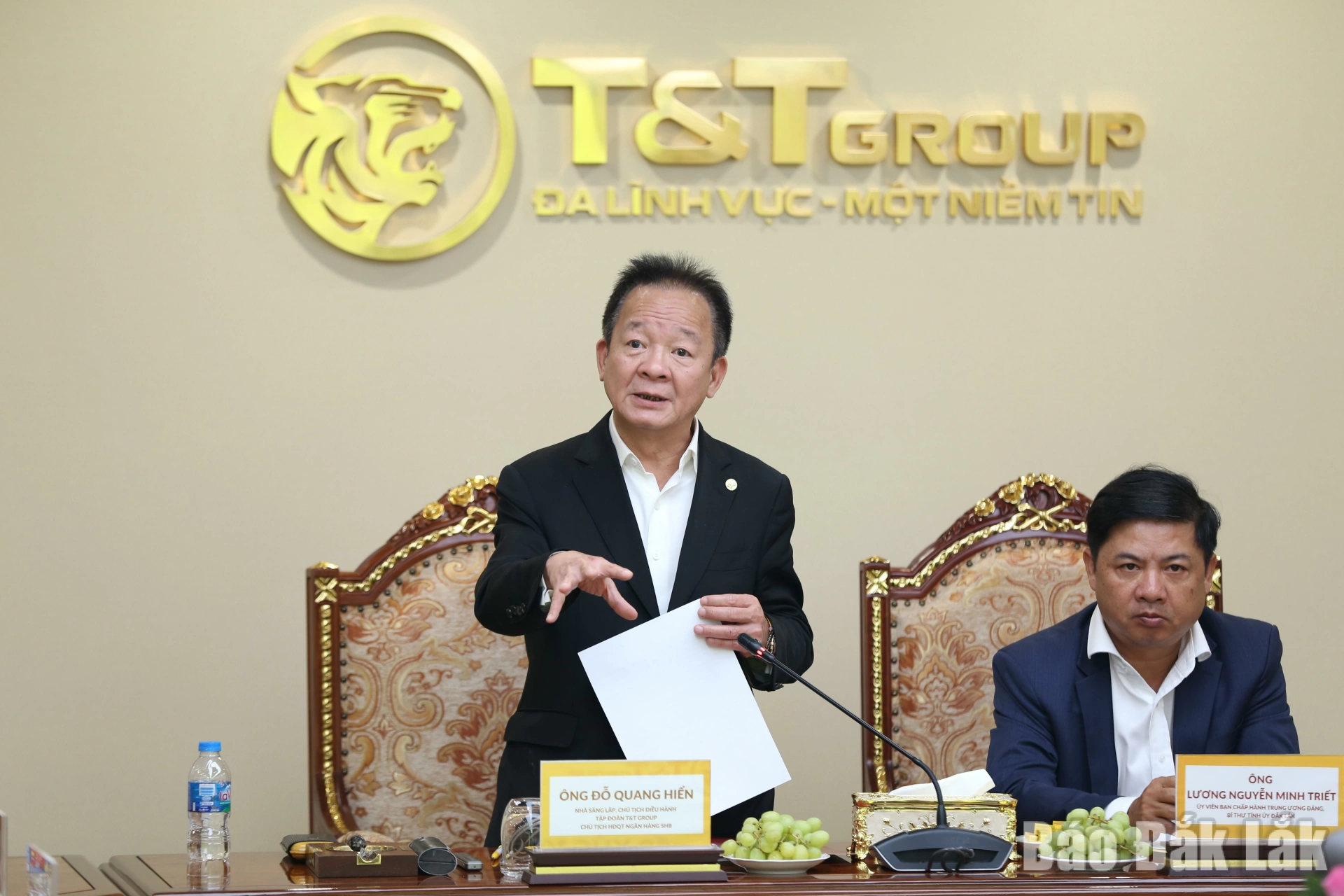 Ông Đỗ Quang Hiển, Chủ tịch Điều hành Tập đoàn T&T Group phát biểu tại buổi thăm. Ảnh: CTV