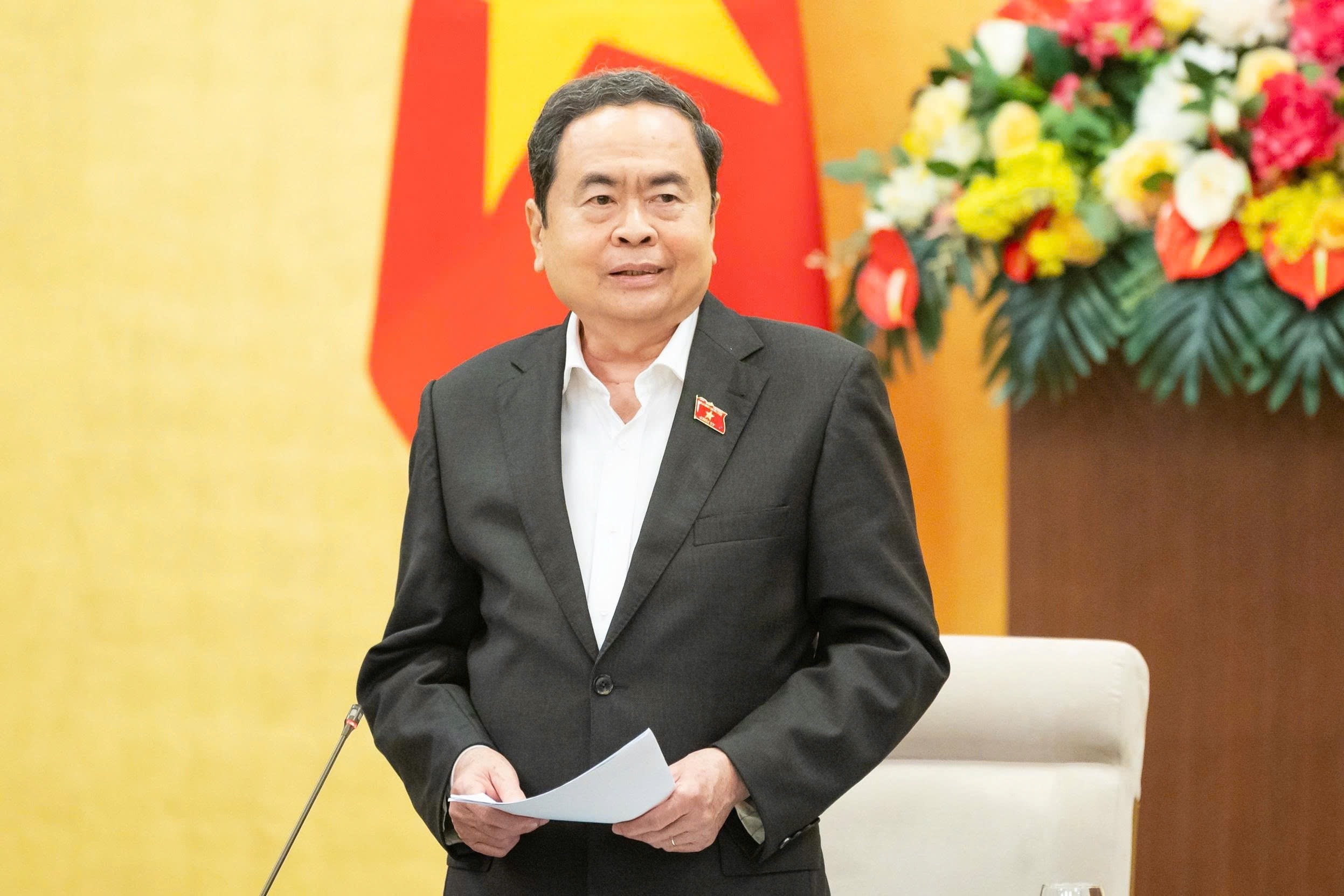 Ủy viên Bộ Chính trị, Chủ tịch Quốc hội, Chủ tịch Hội đồng bầu cử Quốc gia Trần Thanh Mẫn phát biểu chỉ đạo tại hội nghị. Ảnh: daibieunhandan.vn