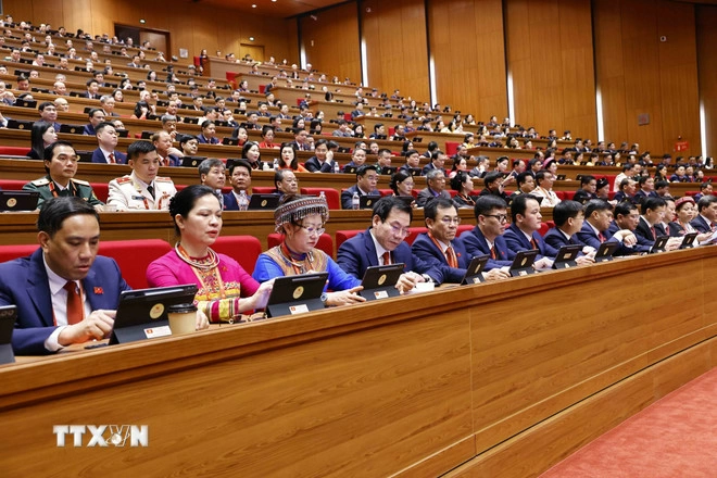 Các đại biểu dự phiên khai mạc Đại hội XIV của Đảng. (Ảnh: TTXVN)