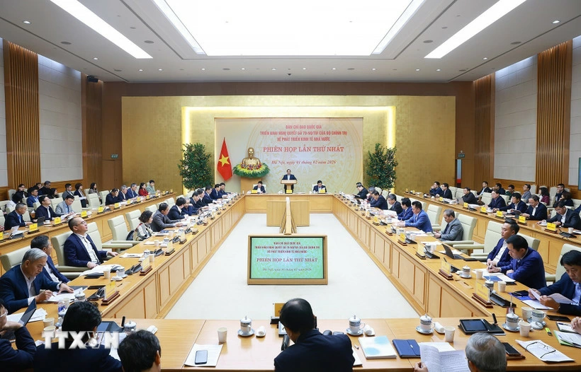 Phiên họp lần thứ nhất của Ban Chỉ đạo về phát triển kinh tế nhà nước. Ảnh: Dương Giang/TTXVN