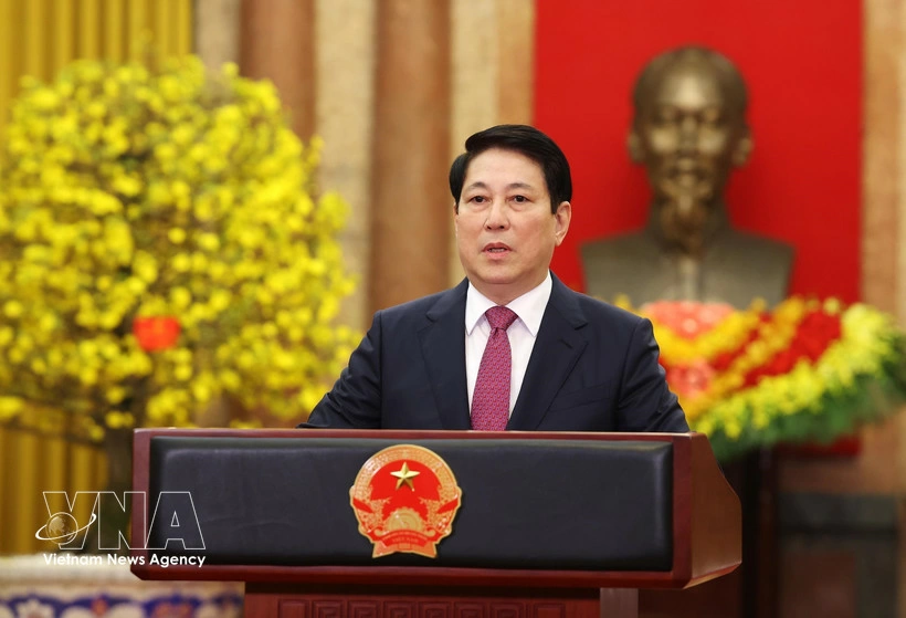 State President Luong Cuong, on behalf of Party and State leaders, delivers the Lunar New Year message. (Photo: VNA)