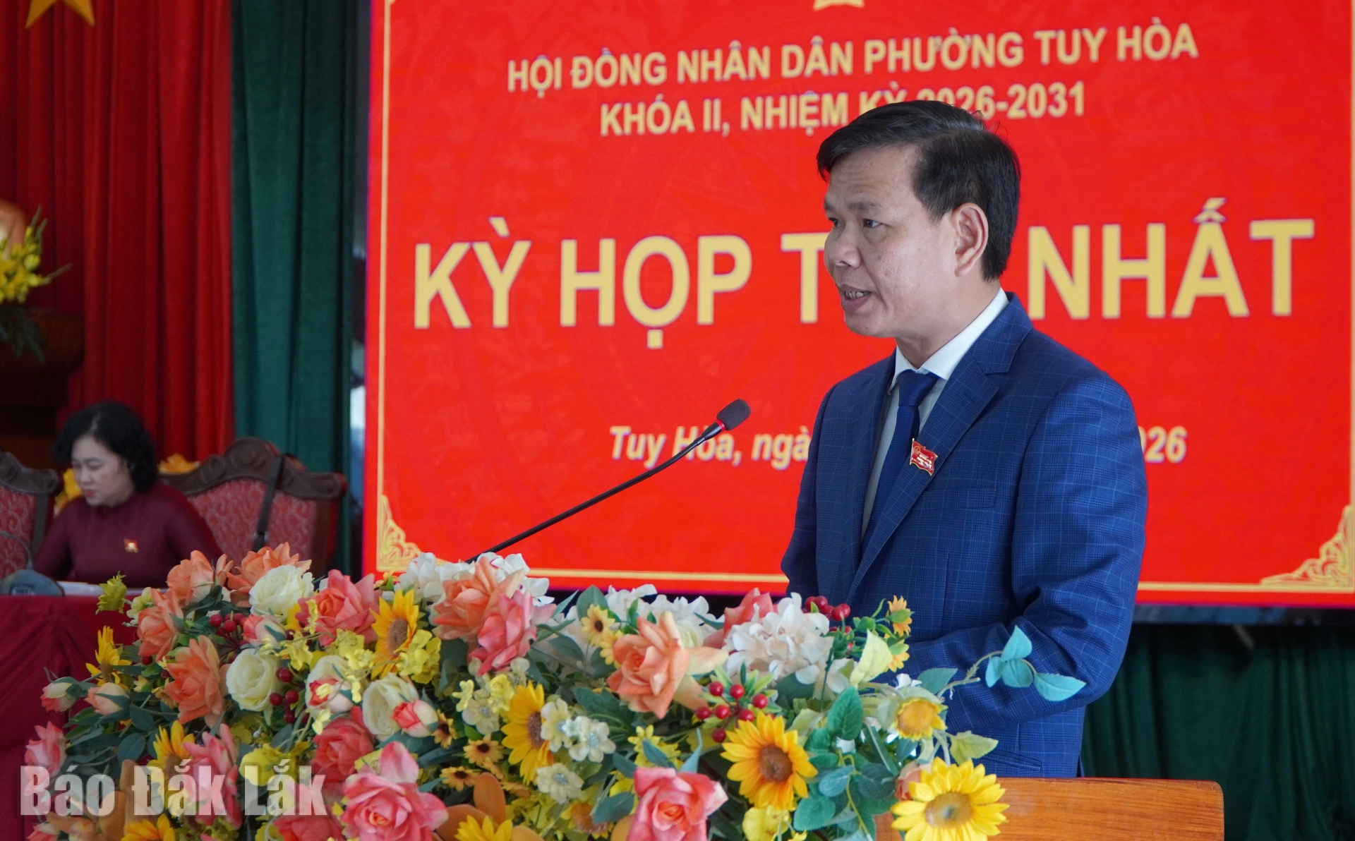 Ông Nguyễn Công Thành, Phó Bí thư Đảng ủy, Chủ tịch UBND phường Tuy Hòa nhiệm kỳ 2026 – 2031 phát biểu nhận nhiệm vụ.