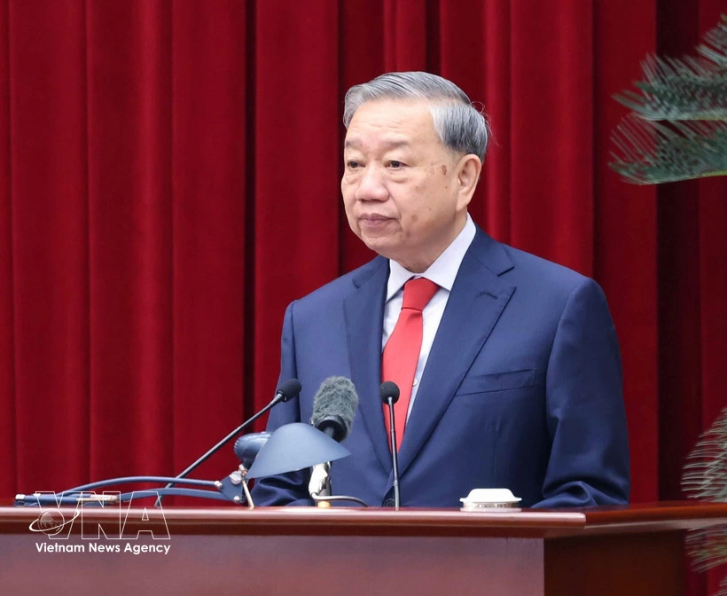 Party General Secretary To Lam speaks at the second meeting of the 14th Party Central Committee. (Photo: VNA)