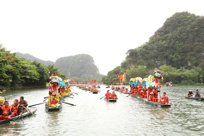 A scene of the Trang An Landscape Complex in Ninh Binh province, which is recognised by UNESCO in 2014 as a World Cultural and Natural Heritage Site. (Photo: VNA)