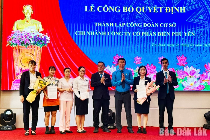 Thành lập Công đoàn cơ sở Chi nhánh Công ty Cổ phần Biển Phú Yên