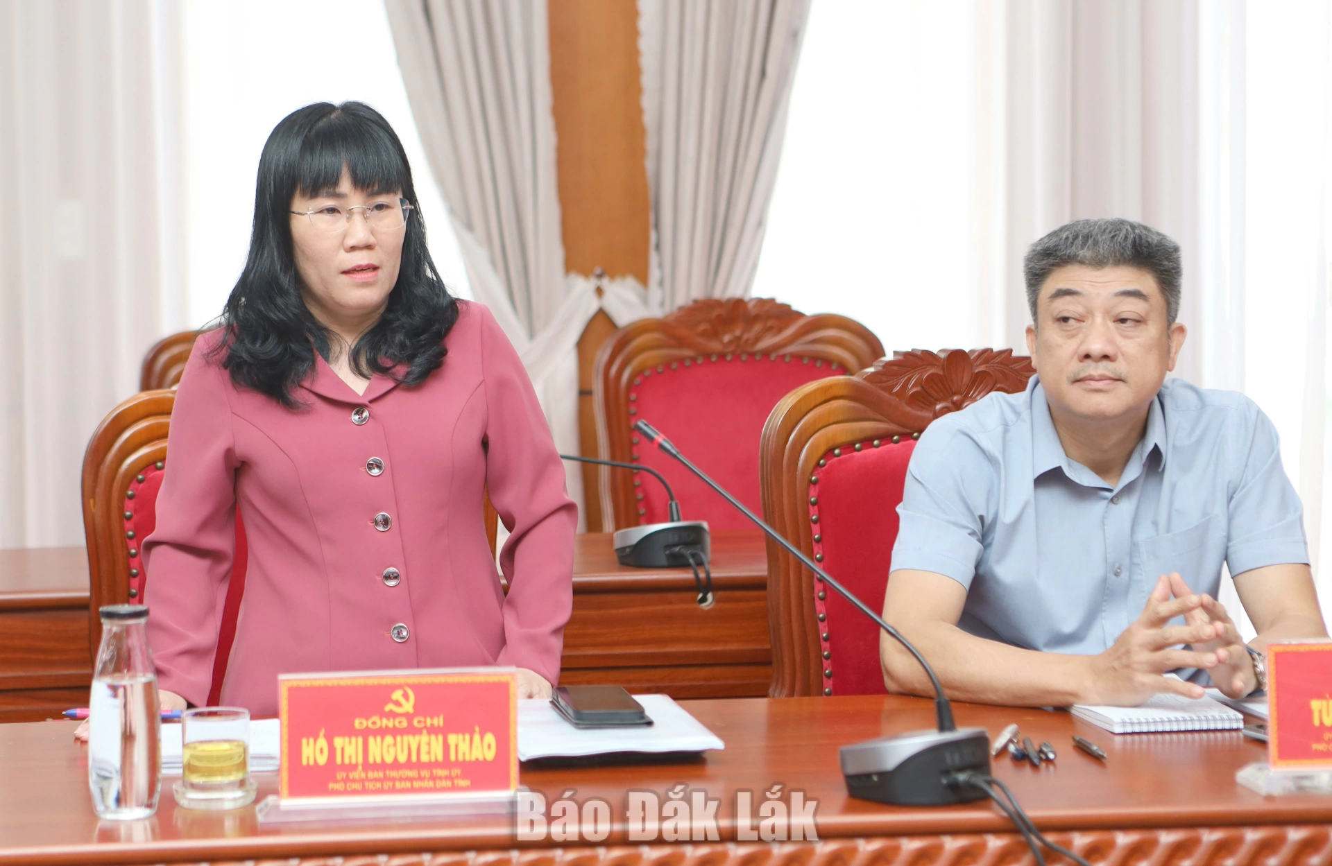 Đồng chí Hồ Thị Nguyên Thảo, Ủy viên Ban Thường vụ Tỉnh ủy, Phó Chủ tịch Thường trực UBND tỉnh phát biểu tại hội nghị.