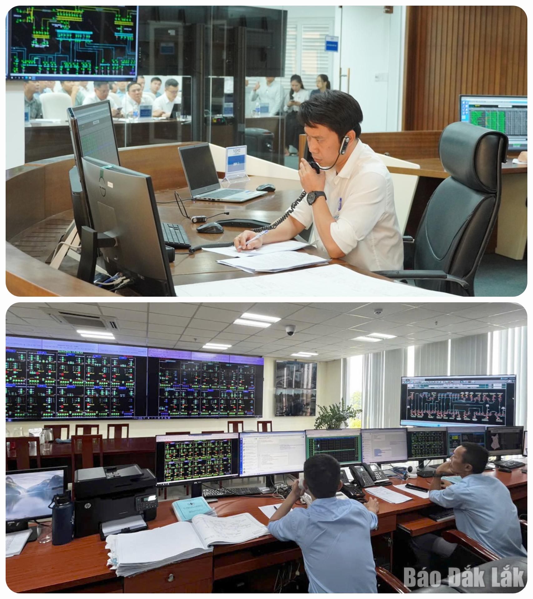 Các điều độ viên của CSO và PC Đắk Lắk phối hợp xử lý tình huống sự cố giả định trong phương án diễn tập.