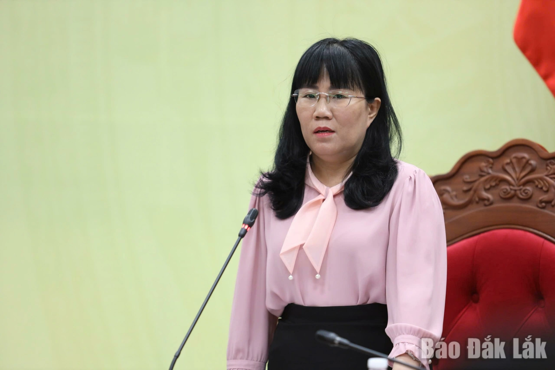 Hồ Thị Nguyên Thảo, Ủy viên Ban Thường vụ Tỉnh ủy, Phó Chủ tịch Thường trực UBND tỉnh, Phó trưởng ban Thường trực Ban Chỉ đạo phát biểu tại cuộc họp.