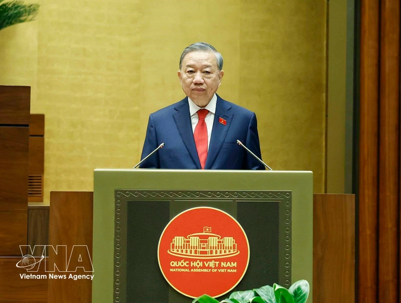 Party General Secretary and State President To Lam delivers his inaugural address at the 16th National Assemblys first session on April 7. (Photo: VNA)