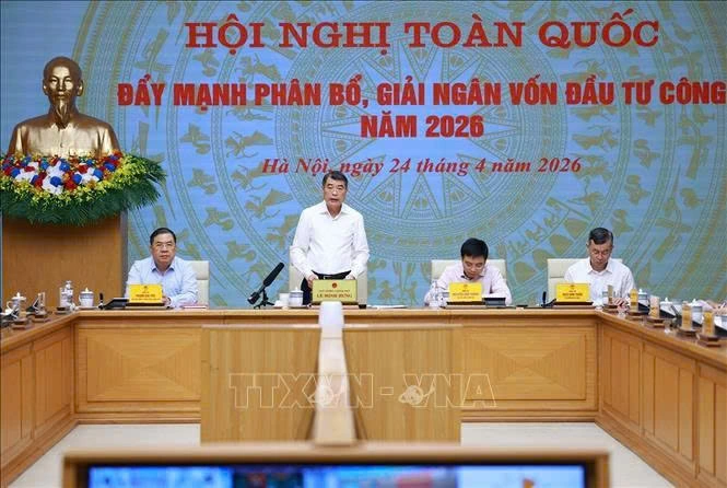 Thủ tướng Lê Minh Hưng chủ trì Hội nghị toàn quốc đẩy mạnh phân bổ, giải ngân vốn đầu tư công năm 2026. Ảnh: TTXVN
