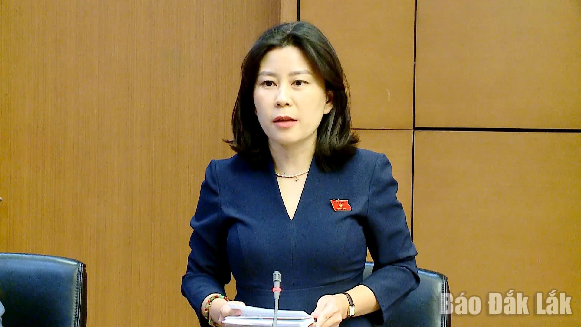 Đại biểu Lê Đào An Xuân, Tỉnh ủy viên, Phó Trưởng đoàn chuyên trách Đoàn ĐBQH tỉnh Đắk Lắk tham gia góp ý thảo luận. Ảnh: Đoàn ĐBQH tỉnh